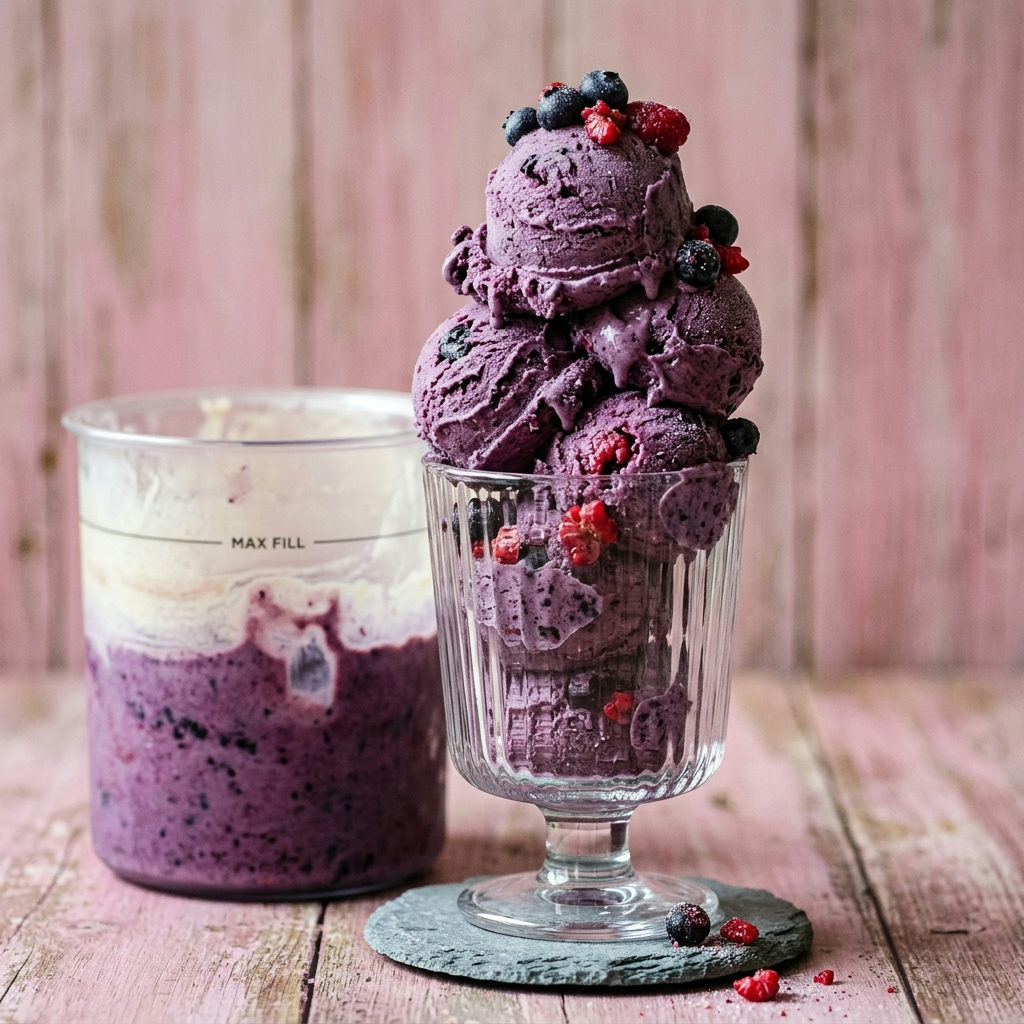 Proteinfylld hallon- och blåbärsglass